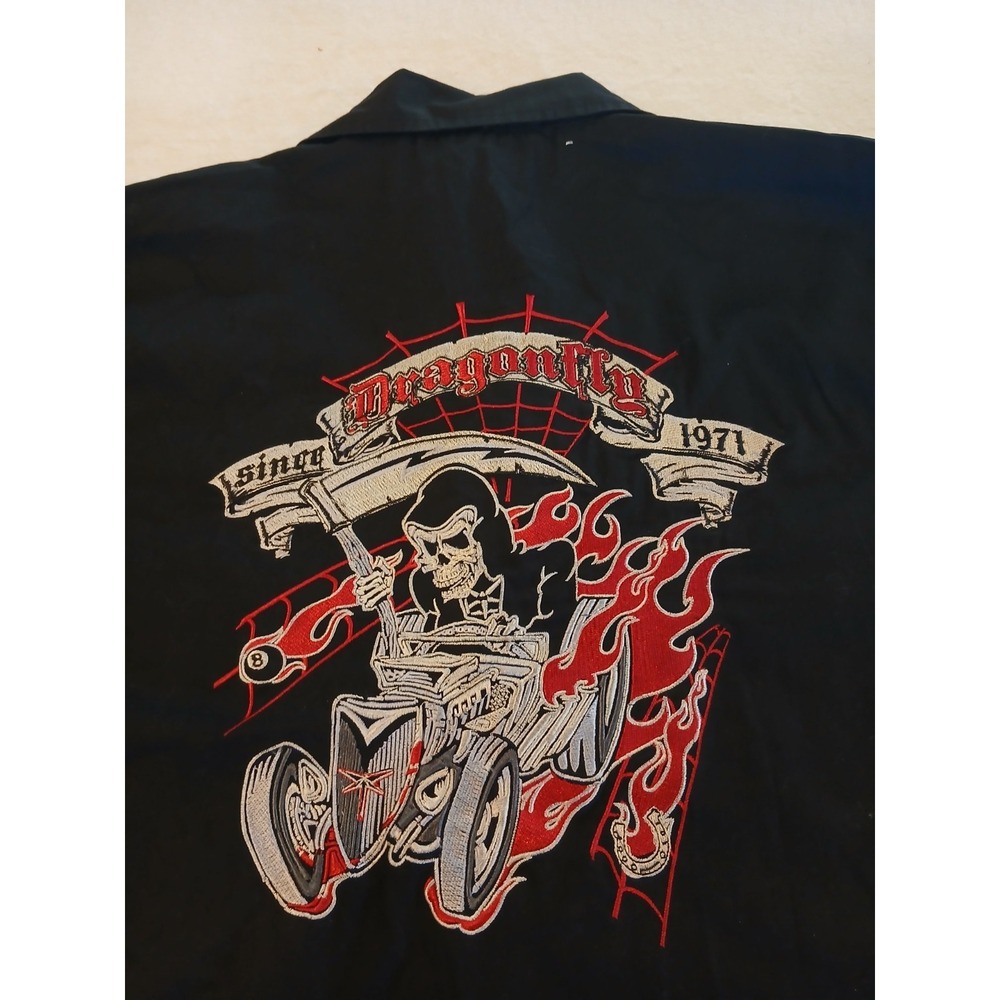 Dragonfly Roadhouse Black Front Snap Utility Shirt Mens 3XL Motorcycle‎ Biker